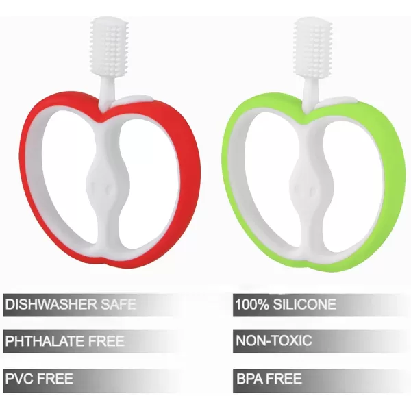PandaEar 2 Pack Baby Toothbrush Silicone DoubleSided Oral Care Teether Brush for Infant 6 to 12 Months Easy to Hold Green ampamp Red