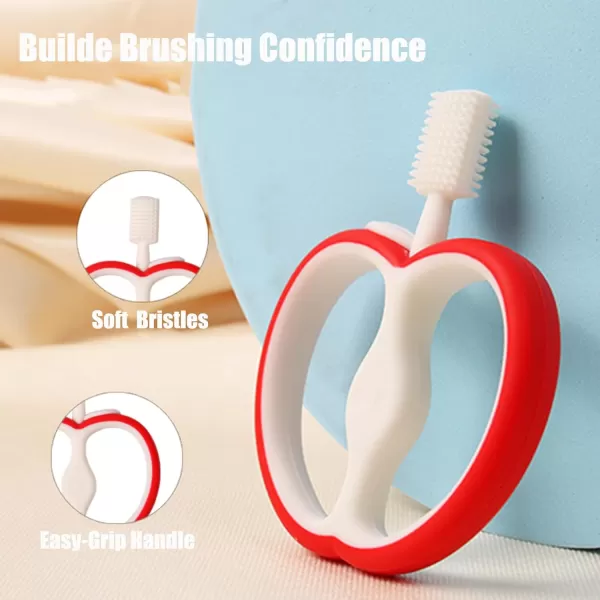 PandaEar 2 Pack Baby Toothbrush Silicone DoubleSided Oral Care Teether Brush for Infant 6 to 12 Months Easy to Hold Green ampamp Red