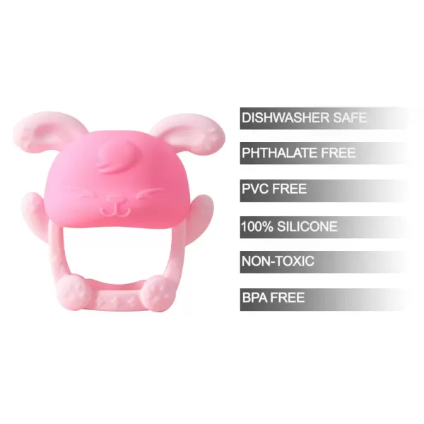 PandaEar 2 Pack Silicone Baby Teething Toys for Girls Never Drop Bunny Baby Chew Toys for Sucking Needs Hand Teethers Mitten for Breast Feeding Babies Infants Newborn Teething Pain Relief