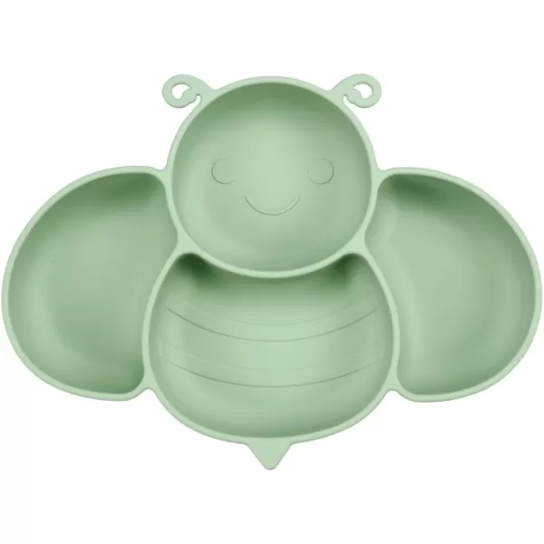 PandaEar 2 Pack Silicone Suction Plates for Baby Divided Unbreakable Toddler Plate with 2 Pack Spoons for Self Feeding Babies Utensils Feeding Set Baby Eating Supplies Crab ampamp Bee Shape BlueampampGreen