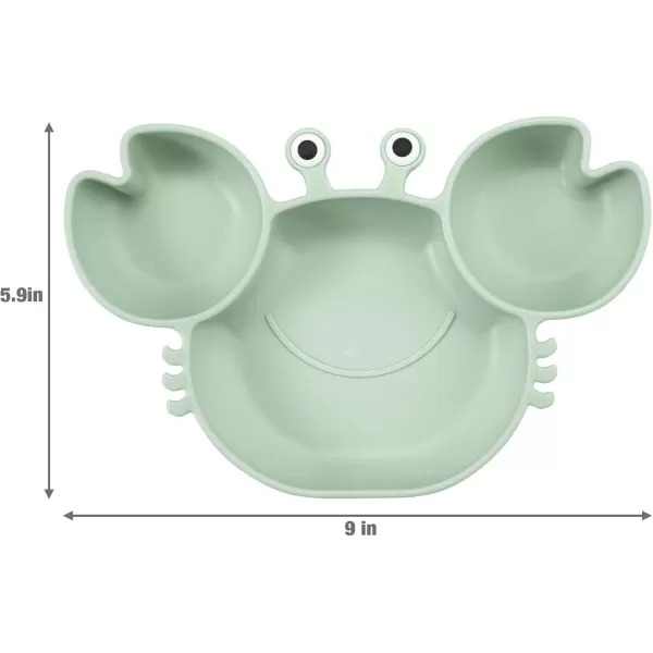 PandaEar 2 Pack Silicone Suction Plates for Toddlers Baby with 4 Spoons Self Feeding Divided Unbreakable Toddler Plates with Suction Baby Plates and Utensils Set Baby Dishes Green Crab ampamp Pink Bee