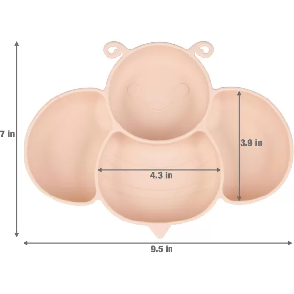 PandaEar 2 Pack Silicone Suction Plates for Toddlers Baby with 4 Spoons Self Feeding Divided Unbreakable Toddler Plates with Suction Baby Plates and Utensils Set Baby Dishes Green Crab ampamp Pink Bee