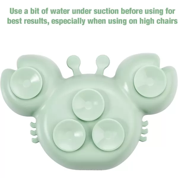 PandaEar 2 Pack Silicone Suction Plates for Toddlers Baby with 4 Spoons Self Feeding Divided Unbreakable Toddler Plates with Suction Baby Plates and Utensils Set Baby Dishes Green Crab ampamp Pink Bee