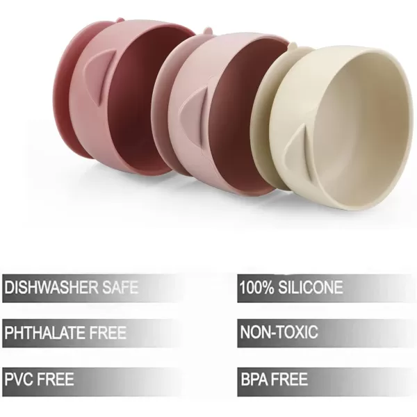 PandaEar 3 Pack Baby Bowls with Suction LeakProof Stay Put Silicone Food Bowl with Lids for Babies Kids Toddlers Infants Food Grade Soft Safe BPAFree Silicone Pink Rose LinenPink Rose Linen