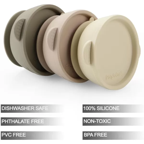 PandaEar 3 Pack Baby Bowls with Suction LeakProof Stay Put Silicone Food Bowl with Lids for Babies Kids Toddlers Infants Food Grade Soft Safe BPAFree Silicone Pink Rose LinenLinen Brown Tan