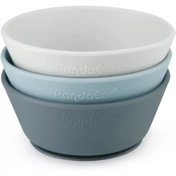 PandaEar 3 Pack Baby Suction BowlsSilicone Food Bowls First Stage Feeding for Baby Toddler Infant Kids Food Grade Soft Safe BPAFree Silicone Toddler Bowls BlueGray