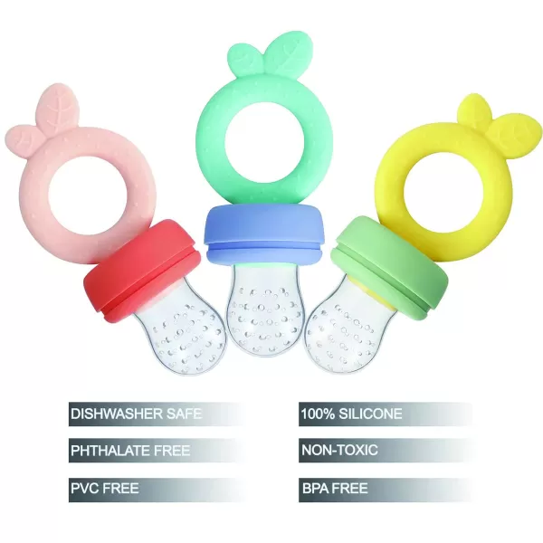 PandaEar 3 Pack Silicone Baby Fruit Food Feeder Pacifier with 3 Sizes Silicone Pouches BPA Free Mesh Feeder for Infants