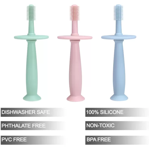 PandaEar 3 Pack Silicone Baby Toothbrush Teethers  Teething Toys Training Oral Care for Infants 012 Months