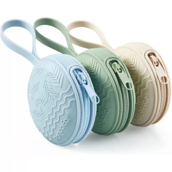 PandaEar 3 Pack Silicone Pacifier Holder Case Portable Travel Pacifier Pouch for Newborns BPAFree Silicone Pacifier Storage Container for Boys ampamp Girls Green Blue Cream