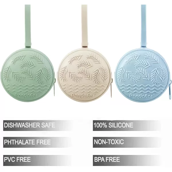 PandaEar 3 Pack Silicone Pacifier Holder Case Portable Travel Pacifier Pouch for Newborns BPAFree Silicone Pacifier Storage Container for Boys ampamp Girls Green Blue Cream