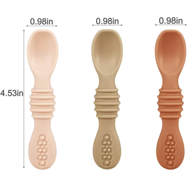 PandaEar 3 Pack Toddler Plates with 3 Spoons 100 Silicone Divided Suction Plate for Babies BPAFree Dishwasher and Microwave Safe PinkBrownBrick red