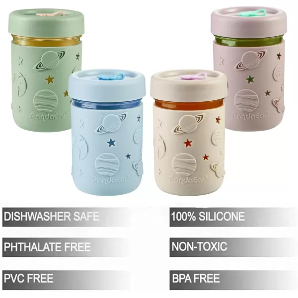PandaEar 4 Pack Kids ampamp Toddler Glass Cups Glass Mason Jar Cups 845 oz with Silicone Sleeves ampamp Straws Toddler SpillProof Smoothie Cups