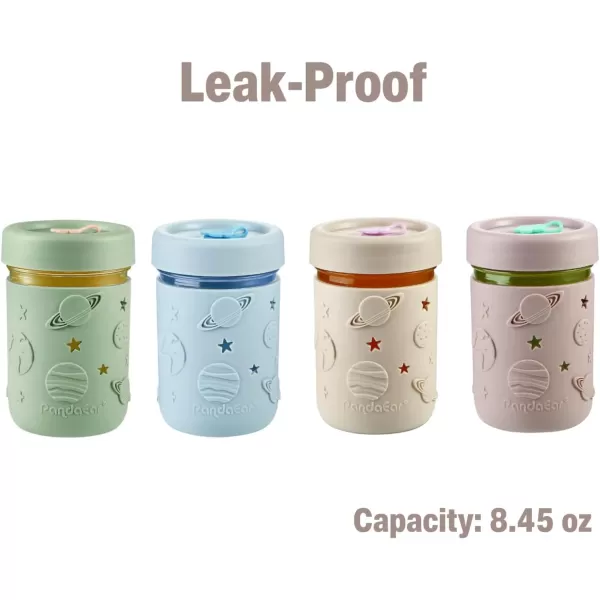 PandaEar 4 Pack Kids ampamp Toddler Glass Cups Glass Mason Jar Cups 845 oz with Silicone Sleeves ampamp Straws Toddler SpillProof Smoothie Cups