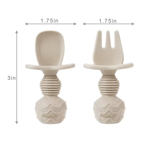 PandaEar 4 Pack Silicone Baby Spoons Forks Feeding Set Toddler Utensils Baby Led Weaning Supplies First Stage Baby Spoon Self Feeding 6 Months Old Baby EssentialsCarnation Grey
