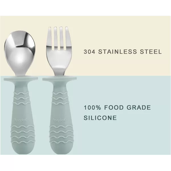 PandaEar 4 Set Baby Toddler Silicone Stainless Steel Utensils Silverware Spoon Fork for Baby Toddler BPA Free with Silicone Holding AntiChoke Design PinkampampGreyMorandi Green  Milky White
