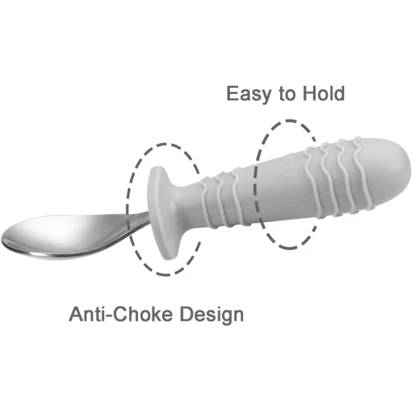 PandaEar 4 Set Baby Toddler Silicone Stainless Steel Utensils Silverware Spoon Fork for Baby Toddler BPA Free with Silicone Holding AntiChoke Design PinkampampGreyPinkGrey