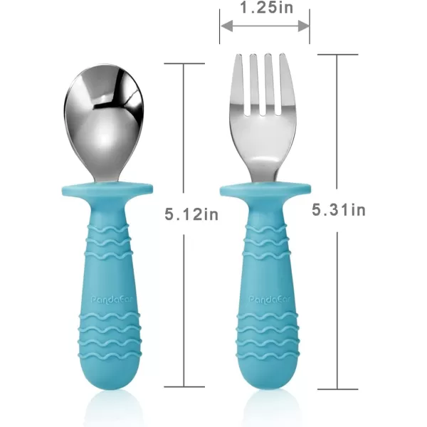 PandaEar 4 Set Baby Toddler Silicone Stainless Steel Utensils Silverware Spoon Fork for Baby Toddler BPA Free with Silicone Holding AntiChoke Design PinkampampGreyBlueGrey