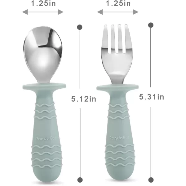PandaEar 4 Set Baby Toddler Silicone Stainless Steel Utensils Silverware Spoon Fork for Baby Toddler BPA Free with Silicone Holding AntiChoke Design PinkampampGreyMorandi Green  Milky White