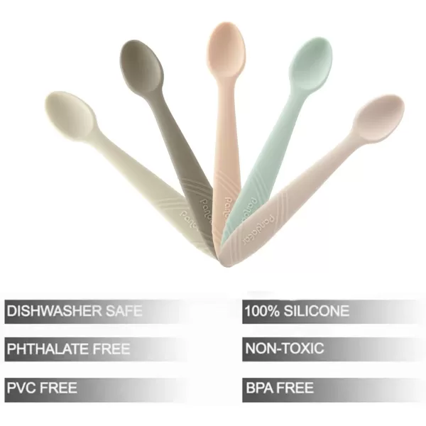 PandaEar 5 Pack Silicone Baby Spoons Self Feeding 4 6 Months Baby Food Feeding Spoons Utensils Gentle for Baby Led Weaning Safe for Teething Infant Spoons First Stage BPAFree Easy to Clean