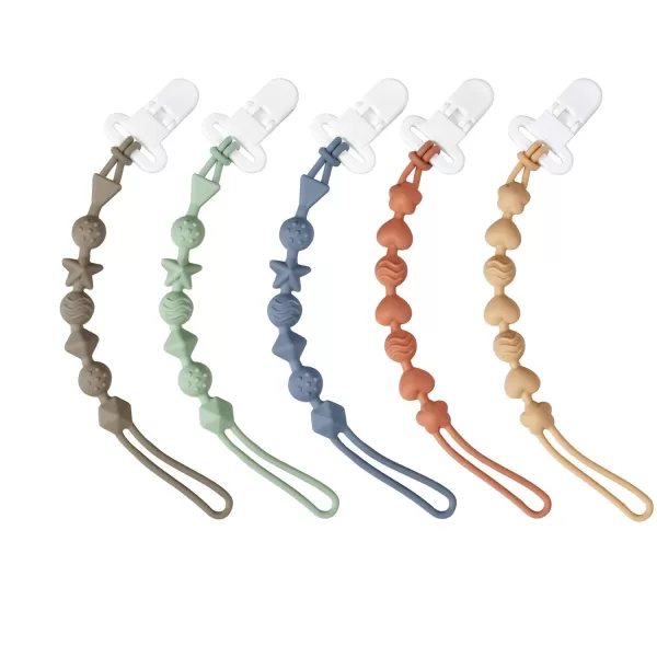 PandaEar 5 Pack Silicone Pacifier Clips Pacifier Holder with One Piece Design for Baby Boys ampamp Girls Teething Toys Teethers