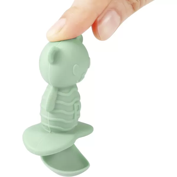 PandaEar 6 Pack Baby Led Weaning Spoons Forks 6 Months  Silicone Baby Spoons and Fork Self Feeding Utensils Toddler Infant AntiChoke Feeding Utensils Bear Shape Light TanWalnutPink Green Linen