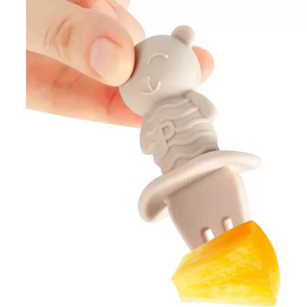 PandaEar 6 Pack Baby Led Weaning Spoons Forks 6 Months  Silicone Baby Spoons and Fork Self Feeding Utensils Toddler Infant AntiChoke Feeding Utensils Bear Shape Light TanWalnutLight TanWalnut
