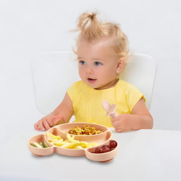 PandaEar 6 Pack Baby Led Weaning Spoons Forks 6 Months  Silicone Baby Spoons and Fork Self Feeding Utensils Toddler Infant AntiChoke Feeding Utensils Bear Shape Light TanWalnutLight TanWalnut