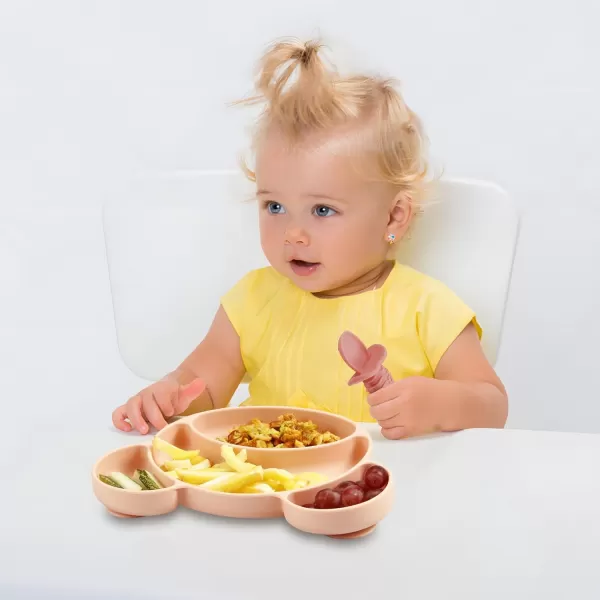 PandaEar 6 Pack Baby Led Weaning Spoons Forks 6 Months  Silicone Baby Spoons and Fork Self Feeding Utensils Toddler Infant AntiChoke Feeding Utensils Bear Shape Light TanWalnutPink Green Linen