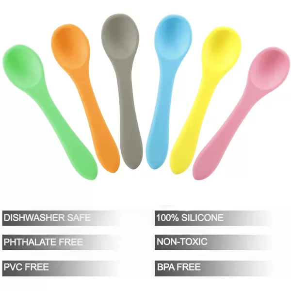 PandaEar 6 Pack Silicone Baby Spoon  First Stage Infant Soft Spoons for Kids Toddlers Children  BPA Free Baby Self Feeding Utensils Training Spoons Great Gift Set for Baby Led Weaning Ages 3 Months