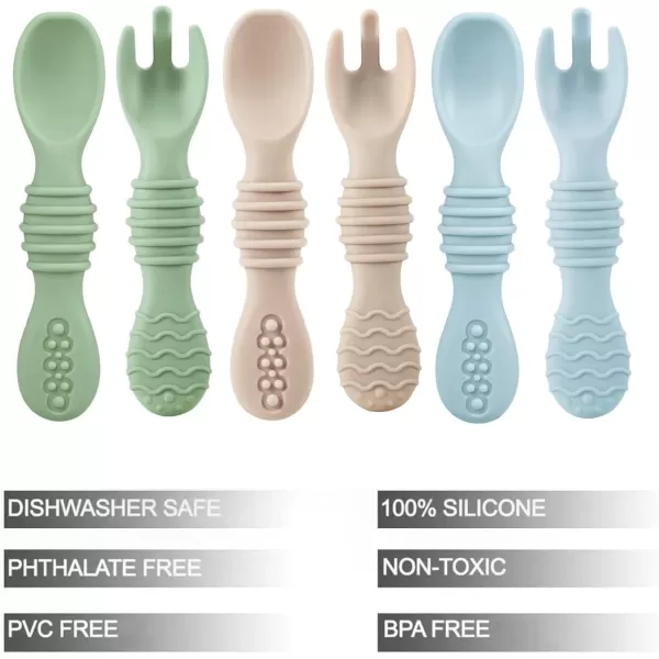 PandaEar 6 Pack Silicone Baby Spoons ampamp Forks  Baby Feeding Set Self Feeding Utensils Toddler Infant Feeding Spoon Forks BPA Free First Stage