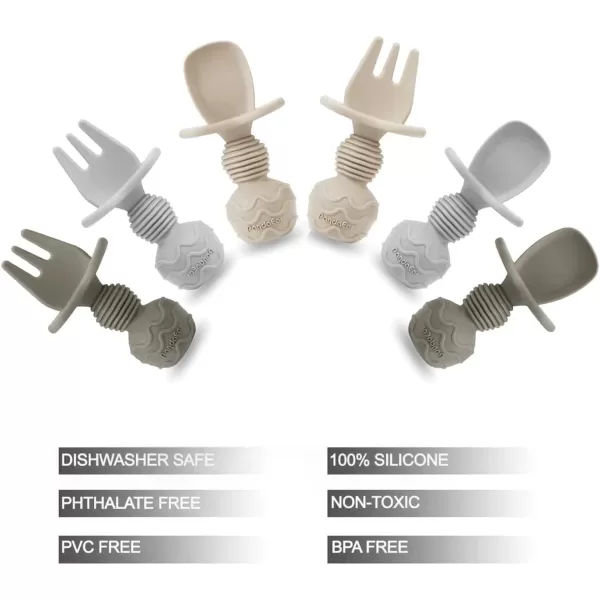 PandaEar 6 Pack Silicone Baby Spoons and Fork Feeding Set AntiChoke First Self Feeding Utensils for Baby Led Weaning Ages 3 Months