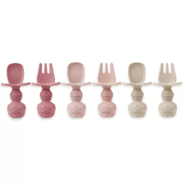 PandaEar 6 Pack Silicone Baby Spoons and Fork Feeding Set AntiChoke First Self Feeding Utensils for Baby Led Weaning Ages 3 Months Pink