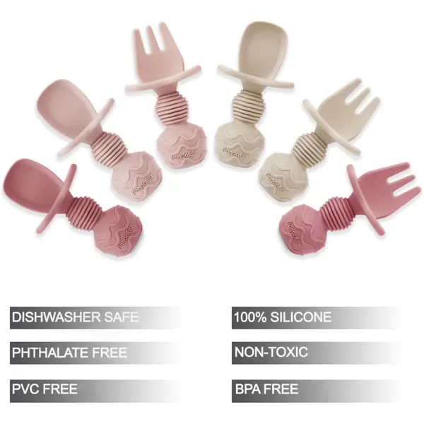 PandaEar 6 Pack Silicone Baby Spoons and Fork Feeding Set AntiChoke First Self Feeding Utensils for Baby Led Weaning Ages 3 Months Pink