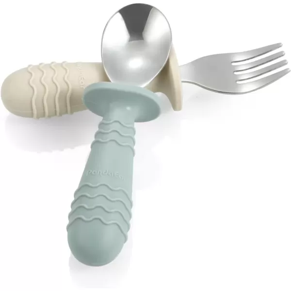 PandaEar 6 Pieces Baby Toddler Silicone Stainless Steel Utensils Silverware Spoon Fork for Baby Toddler BPA Free with Silicone Holding AntiChoke Design