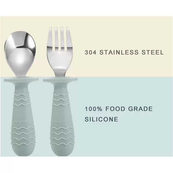 PandaEar 6 Pieces Baby Toddler Silicone Stainless Steel Utensils Silverware Spoon Fork for Baby Toddler BPA Free with Silicone Holding AntiChoke Design