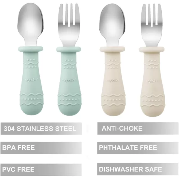 PandaEar Baby Feeding Set 2 Pack Silicone Divided Suction Plate 2 Set Toddler Spoons ampamp Forks Baby Led Weaning Supplies Self Feeding Eating Utensils
