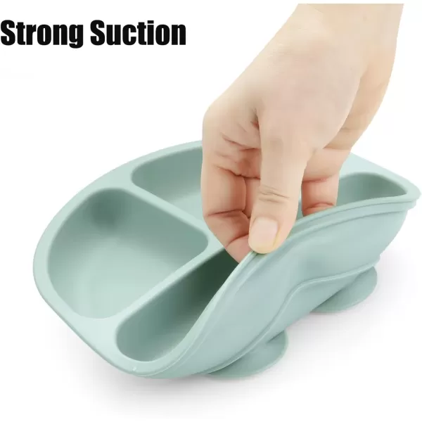PandaEar Baby Feeding Set 2 Pack Silicone Divided Suction Plate 2 Set Toddler Spoons ampamp Forks Baby Led Weaning Supplies Self Feeding Eating Utensils