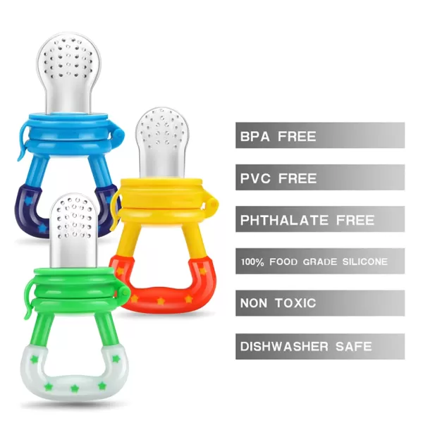 PandaEar Baby Food Feeding Set Fresh Fruit Feeder 3 Pack with 3 Size Silicone Pacifiers 2 Silicone Baby Spoon 1 Food Mash and Serve Bowl with Scissor 1 Baby Food Dispensing Spoon
