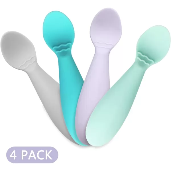 PandaEar Baby Infant Spoons BPA Free 4Pack Soft Silicone Self Feeding Fat Handle Utensil