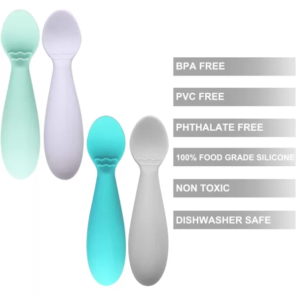 PandaEar Baby Infant Spoons BPA Free 4Pack Soft Silicone Self Feeding Fat Handle Utensil