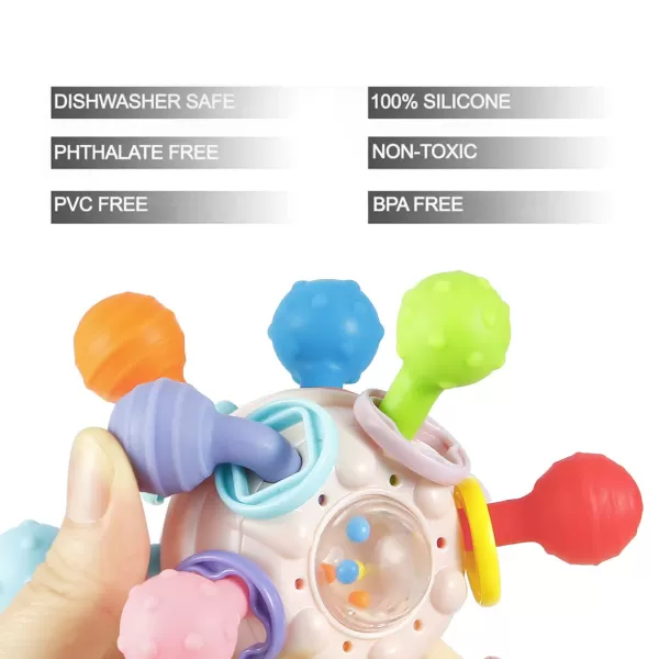 PandaEar Baby Sensory Toys 06 Months Silicone Baby Teether Montessori Toy Baby Grasping Activity Toy Infant Rattle Chew Toy Teething Ball Developmental 6 to 12 Months Baby Gift BPA Free