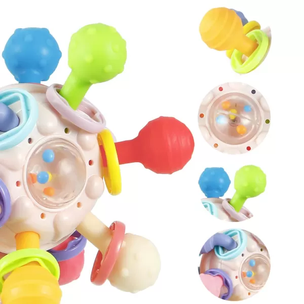 PandaEar Baby Sensory Toys 06 Months Silicone Baby Teether Montessori Toy Baby Grasping Activity Toy Infant Rattle Chew Toy Teething Ball Developmental 6 to 12 Months Baby Gift BPA Free
