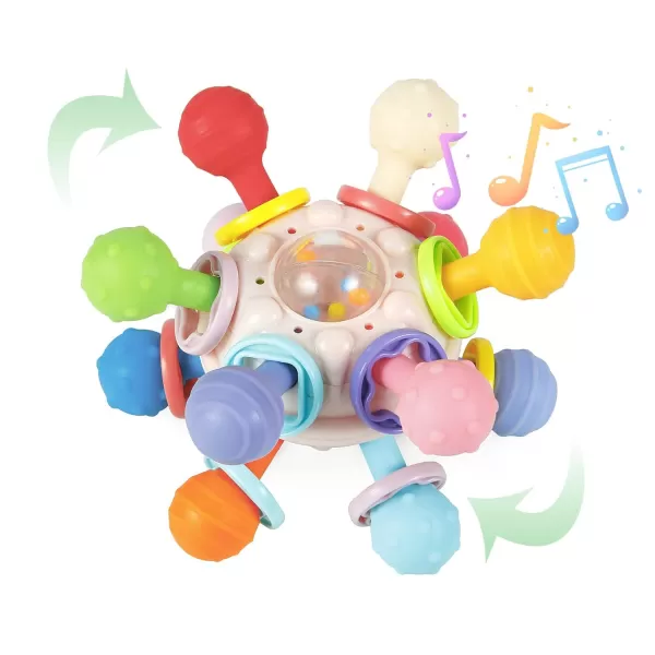 PandaEar Baby Sensory Toys 06 Months Silicone Baby Teether Montessori Toy Baby Grasping Activity Toy Infant Rattle Chew Toy Teething Ball Developmental 6 to 12 Months Baby Gift BPA Free