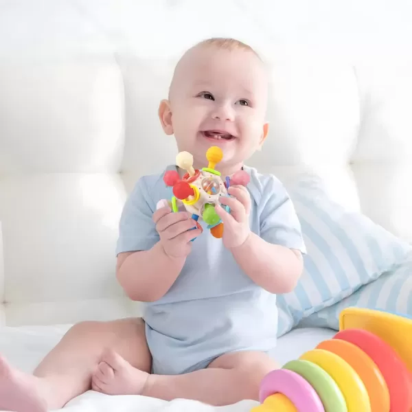 PandaEar Baby Sensory Toys 06 Months Silicone Baby Teether Montessori Toy Baby Grasping Activity Toy Infant Rattle Chew Toy Teething Ball Developmental 6 to 12 Months Baby Gift BPA Free