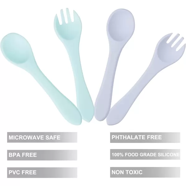 PandaEar Baby Silicone Soft Bendable Utensils Spoons Forks Training Feeding for Kids Toddlers Children Infants BPA Free 4 Pack Cutlery