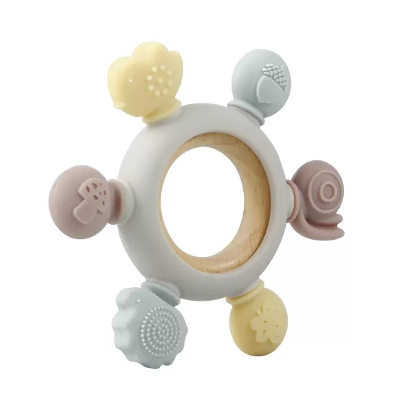 PandaEar Baby Teething Toys  Silicone Rudder Toy with Wooden Rings for Soothing Teething Pain Relief  Silicone Rudder with Wooden Ring for lnfants ampamp Toddlers 6 Months GreyGrey