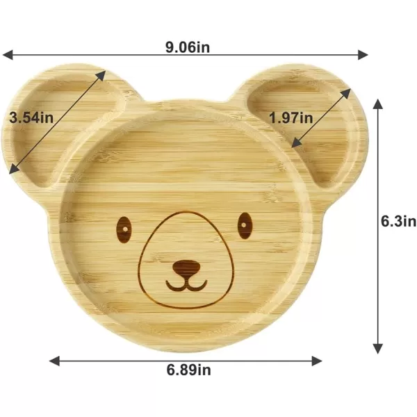 PandaEar Bamboo Wooden Baby Plates with Suction Divided Unbreakable NonSlip Panda Shape