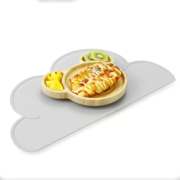 PandaEar Bamboo Wooden Baby Plates with Suction Divided Unbreakable NonSlip Panda Shape
