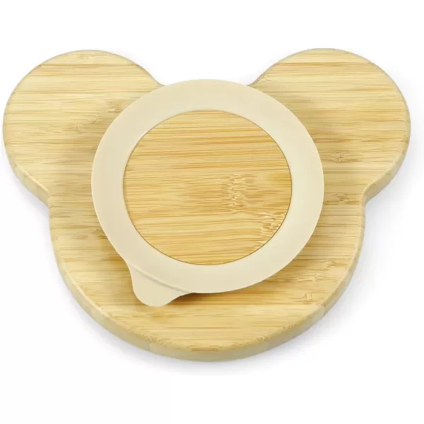 PandaEar Bamboo Wooden Baby Plates with Suction Divided Unbreakable NonSlip Panda Shape