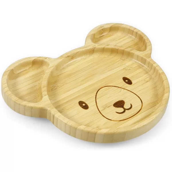 PandaEar Bamboo Wooden Baby Plates with Suction Divided Unbreakable NonSlip Panda Shape